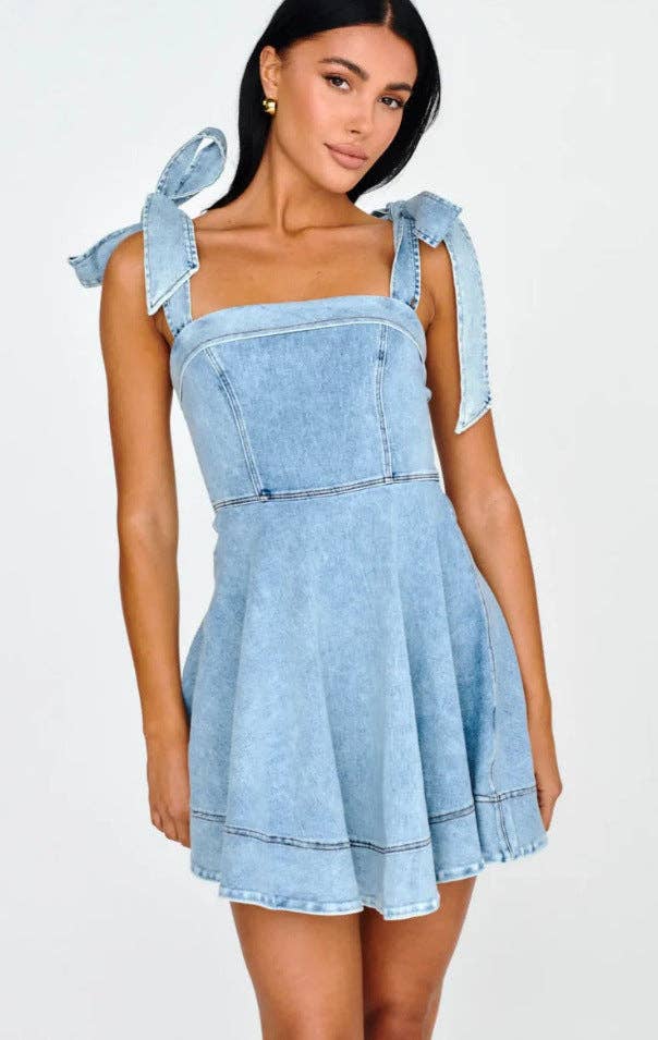 Denim String Shoulder Simple Mini Dress