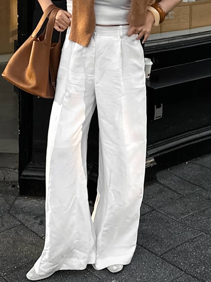 COTTON HEMP LOOSE STRAIGHT LEG WIDE LEG PANTS