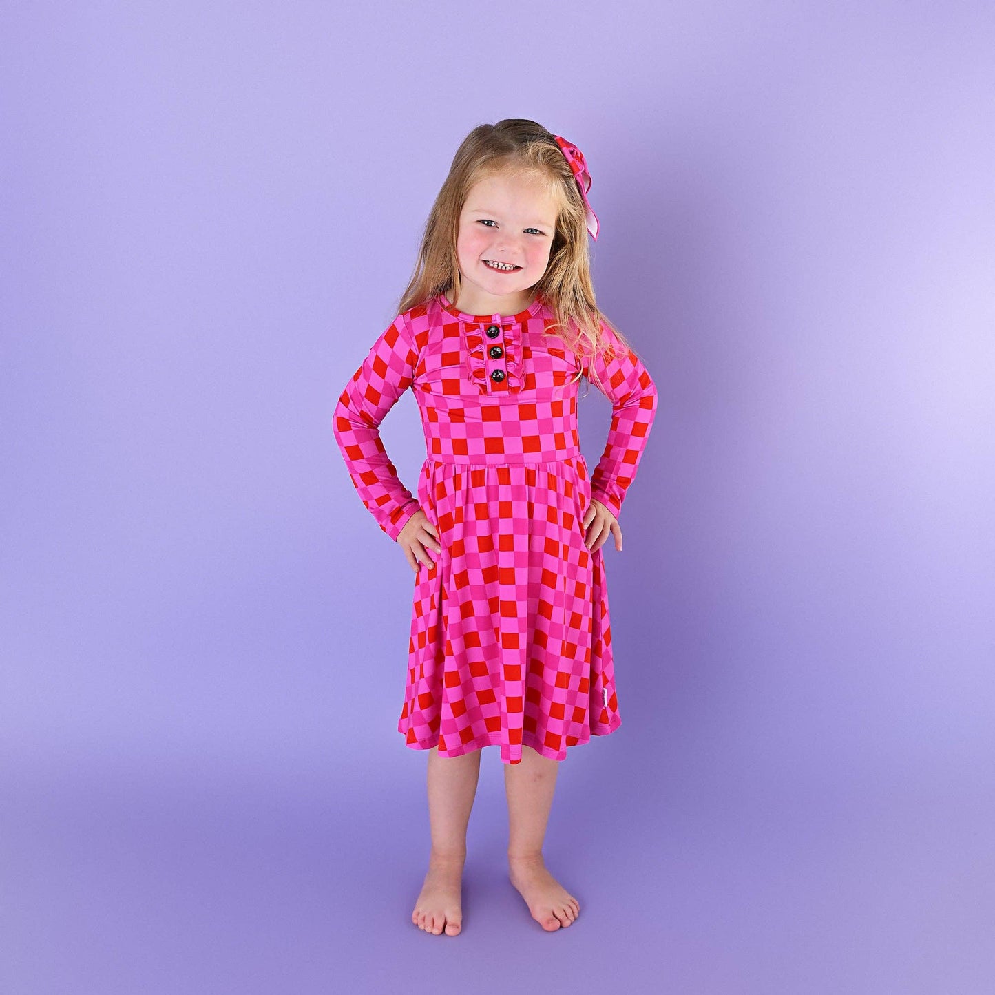 Sydney Pink Checks Clip Bow Valentines Day Hair Accessory