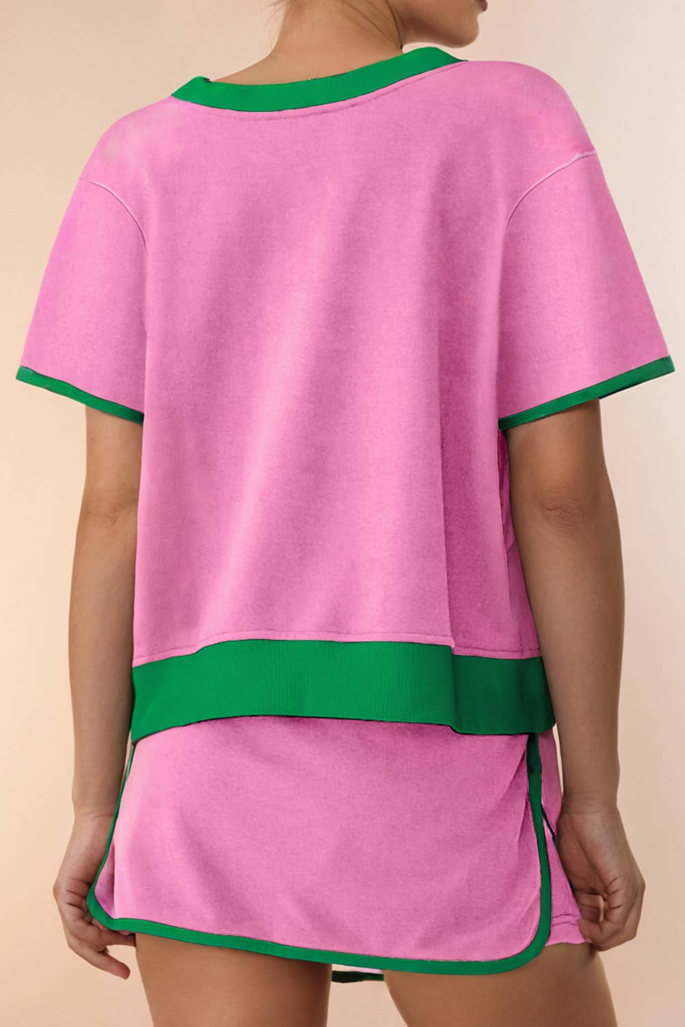 Colorblock Edge Drop Shoulder T Shirt and Skirt Set