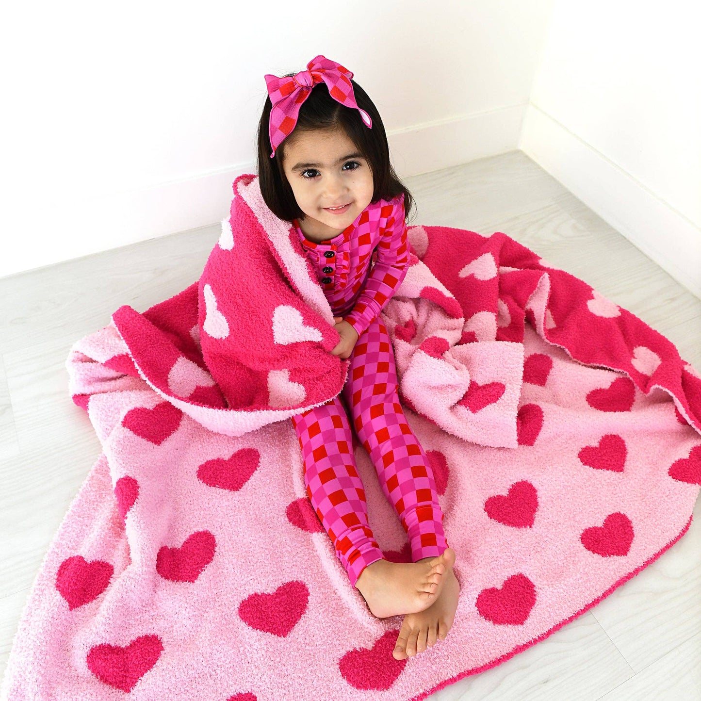 Sydney Pink Checks Clip Bow Valentines Day Hair Accessory