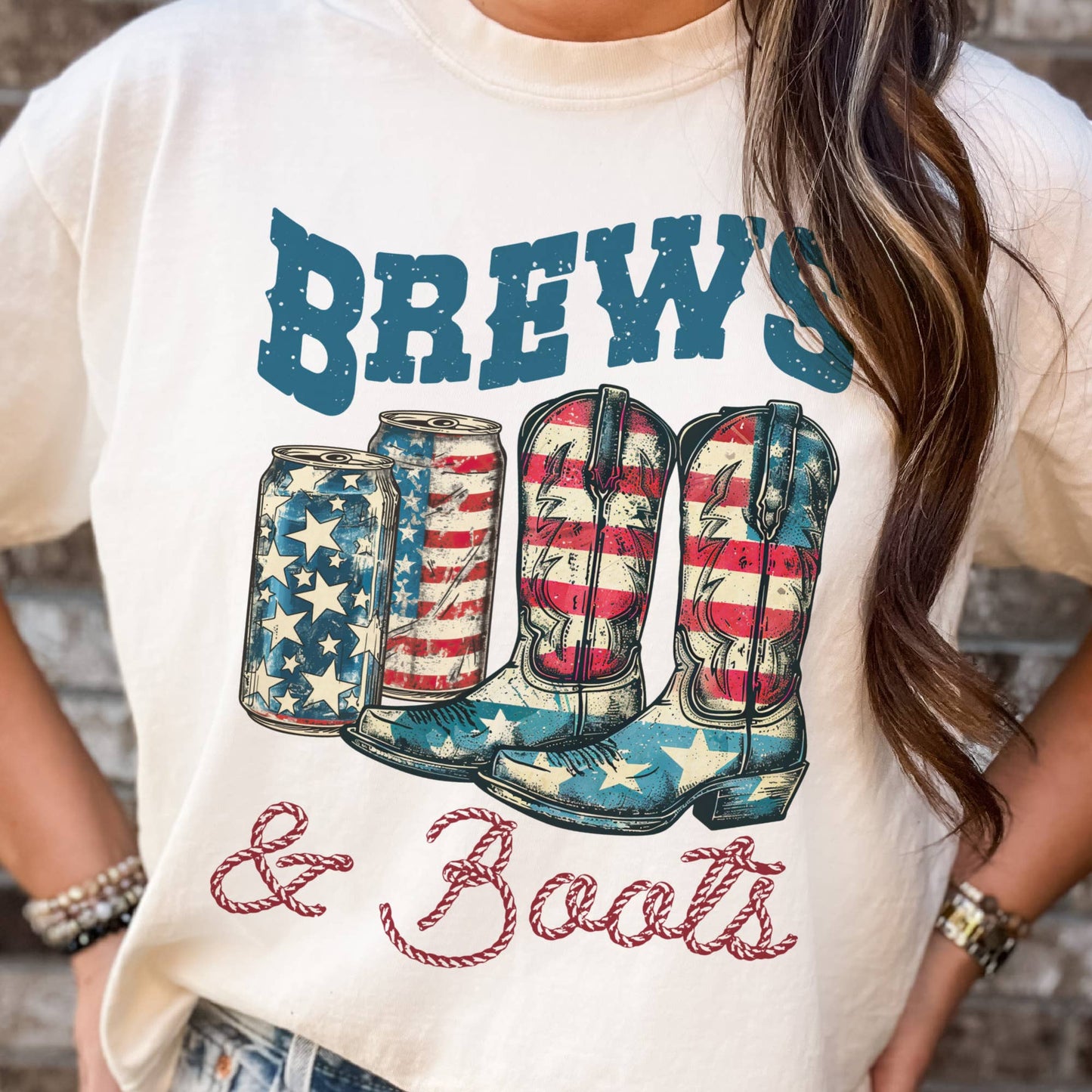 USA Brews and Boots Flag Patriot Graphic Tee