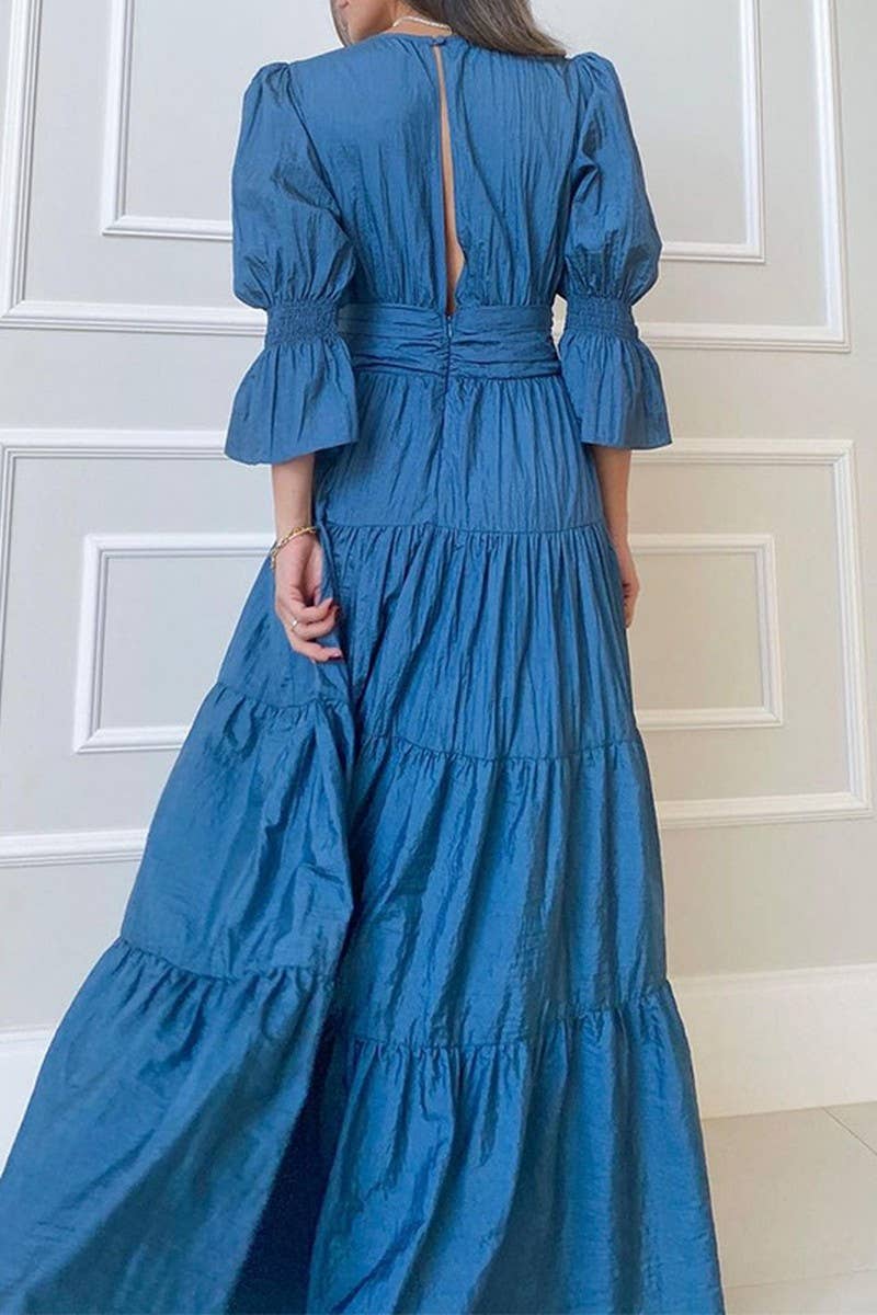 TEMPERAMENT V NECK LONG SLEEVE DRESS