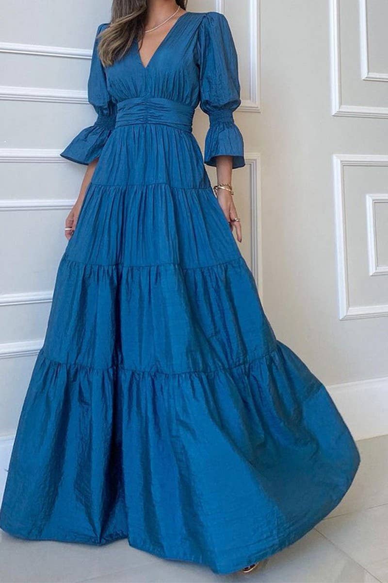 TEMPERAMENT V NECK LONG SLEEVE DRESS