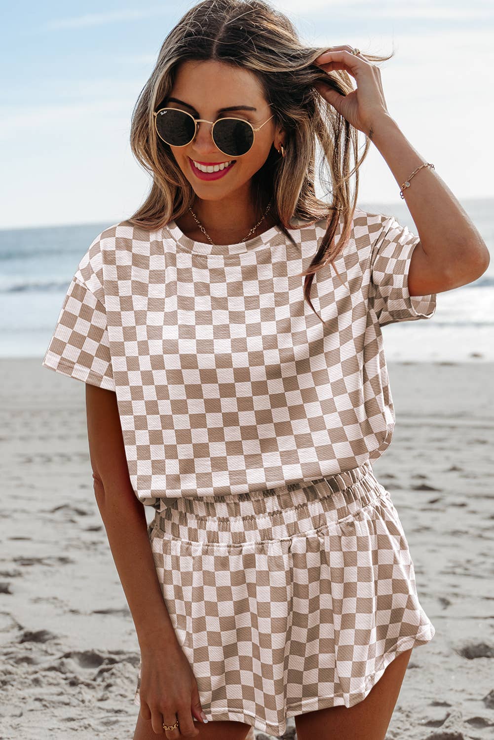 Checkerboard Top & High Waist Skorts 2 Piece Set