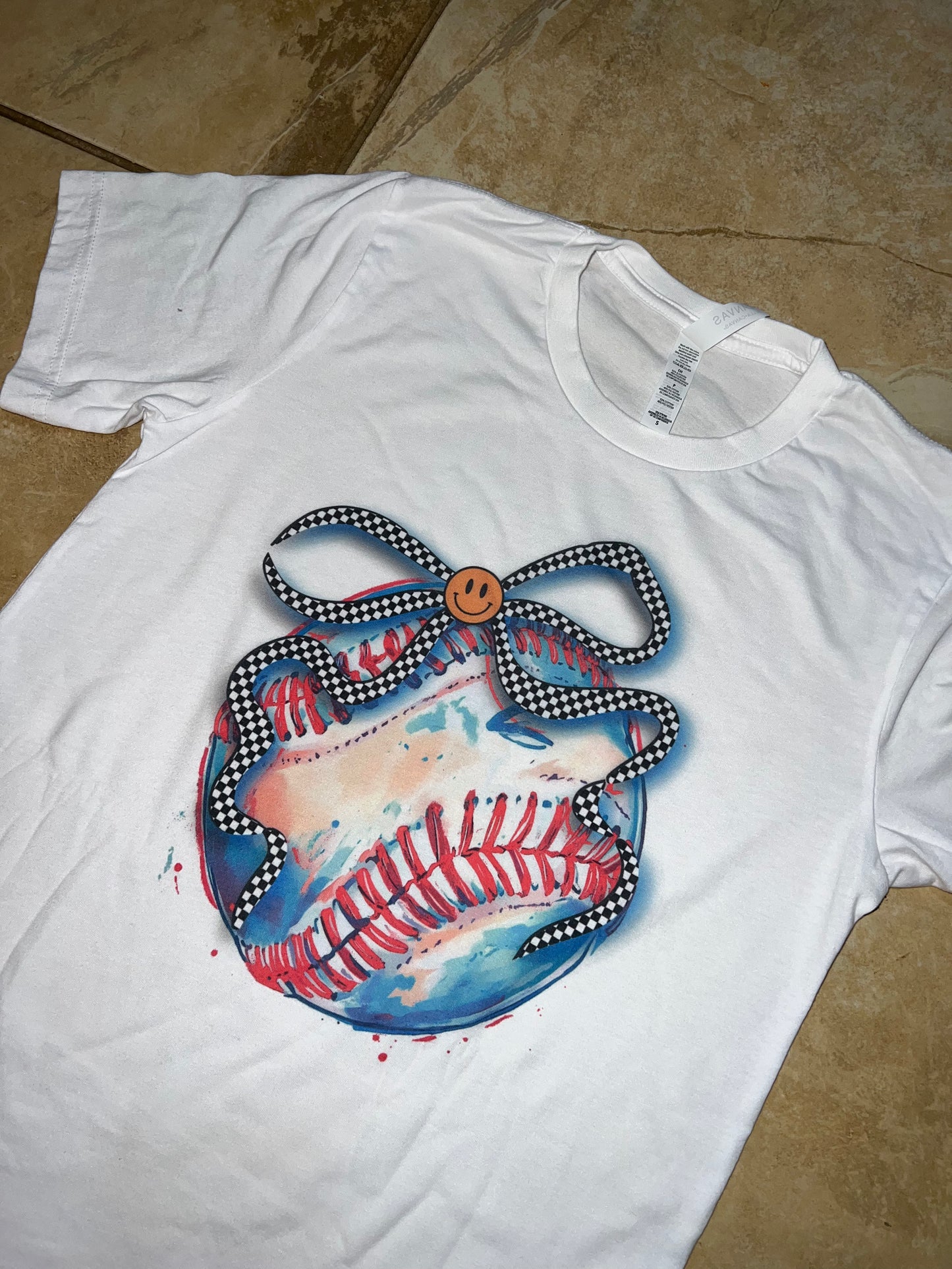 90's Baseball Sport Checkered Game Day Graphic Tee