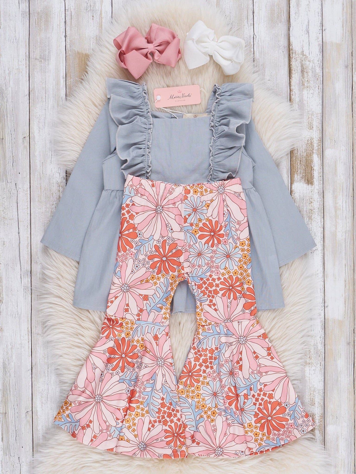 Orange & Grey Wildflowers Bell Bottoms Outfit
