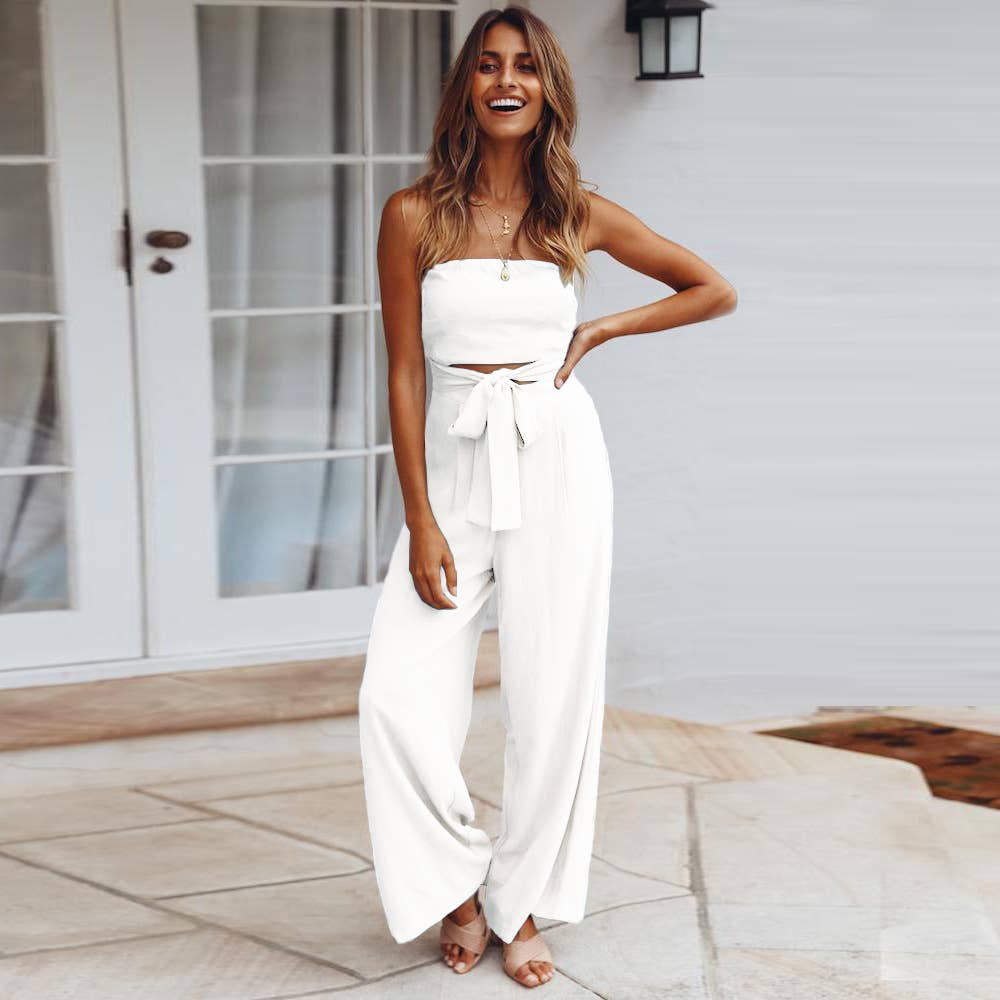Straight-leg jumpsuit with strapless strap