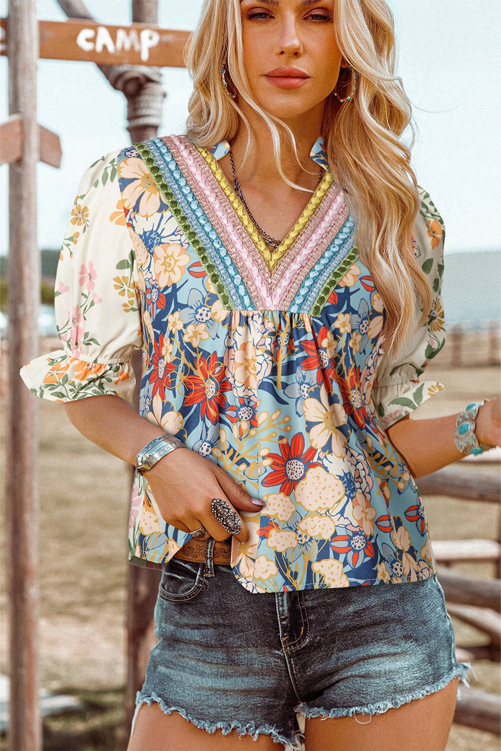 Fashion-W Crochet Boho Half & Long Sleeve Floral Blouse