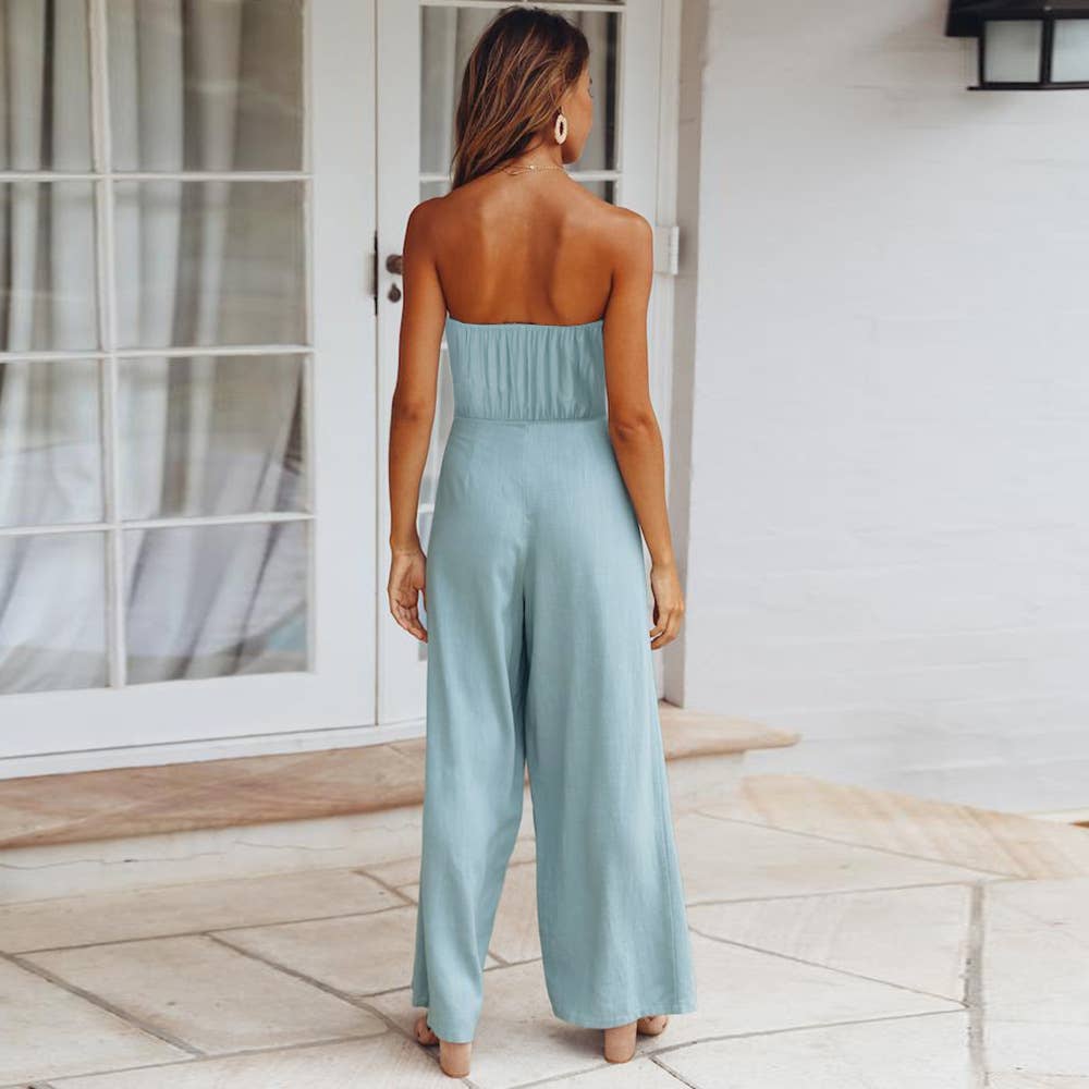 Straight-leg jumpsuit with strapless strap