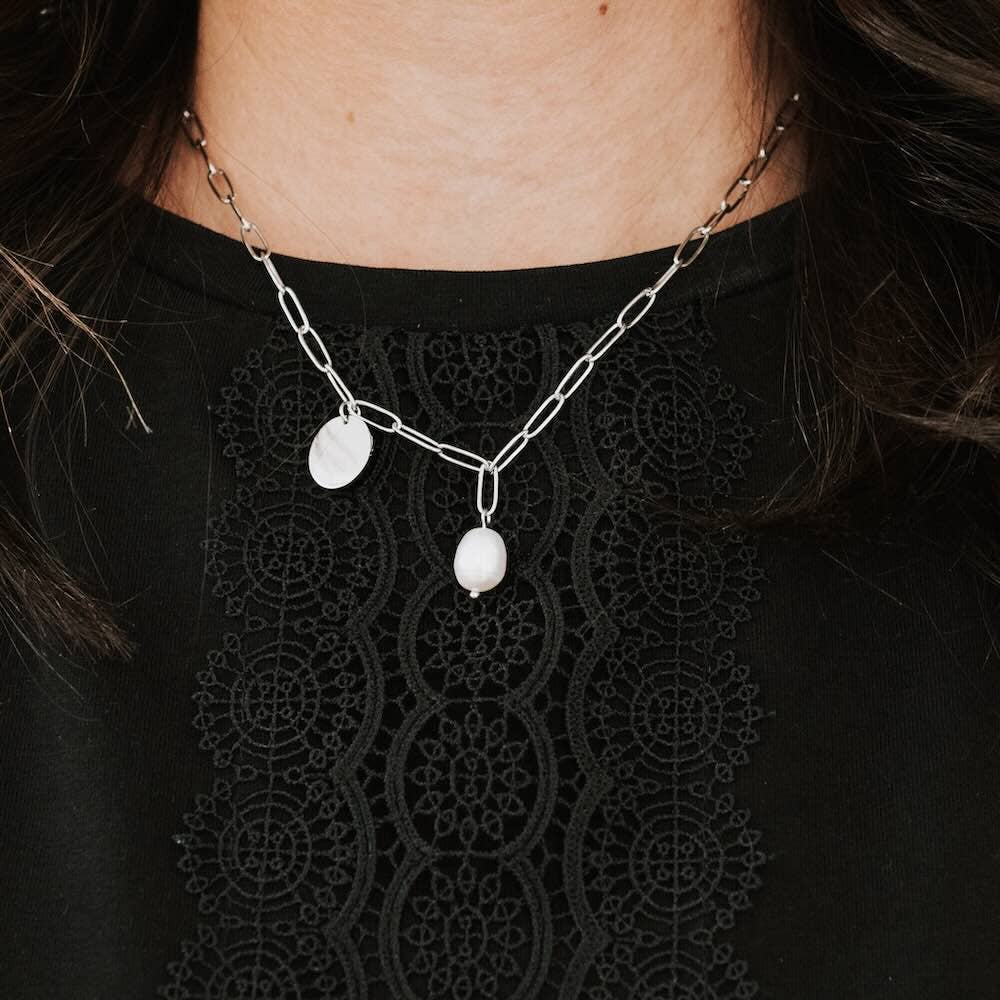 Not-Your-Average Pearl Chain and Disc Charm Necklace WATERPROOF