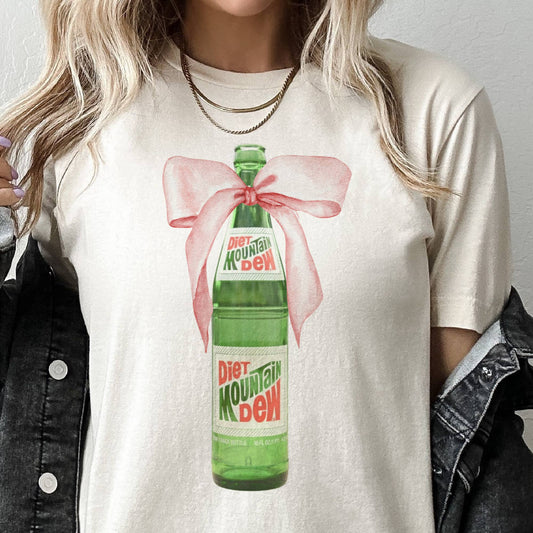 Diet Mountain Dew Coquette Pink Bow Vintage Soda Graphic Tee
