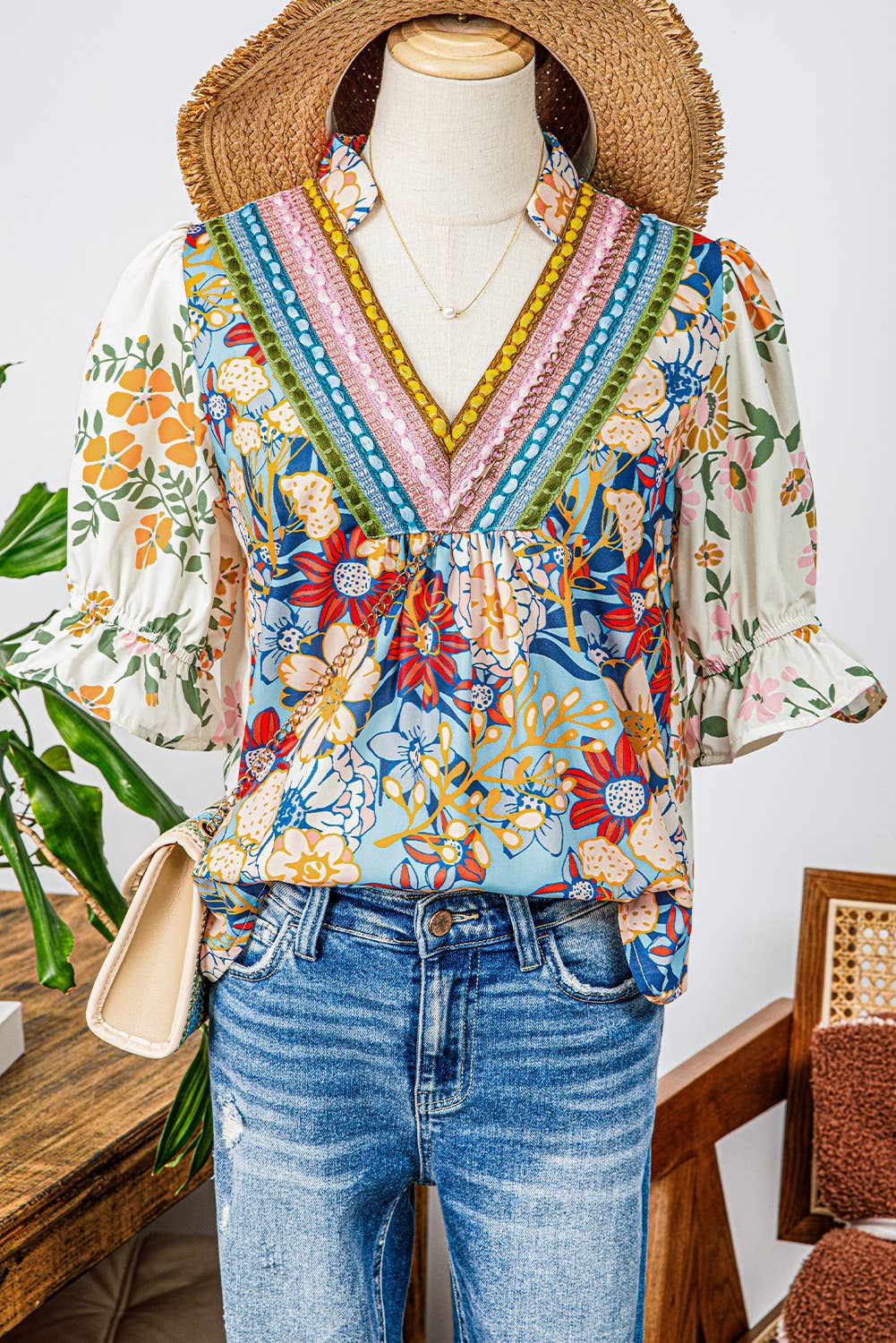 Fashion-W Crochet Boho Half & Long Sleeve Floral Blouse