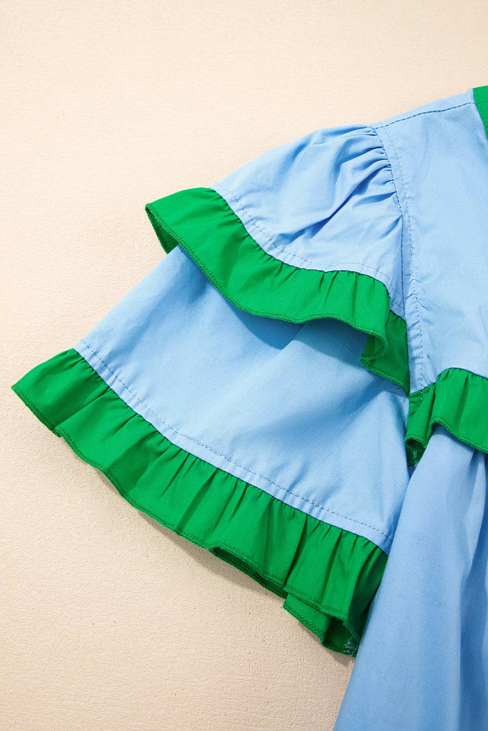 Colorblock Ruffle Sleeve Summer Blouse