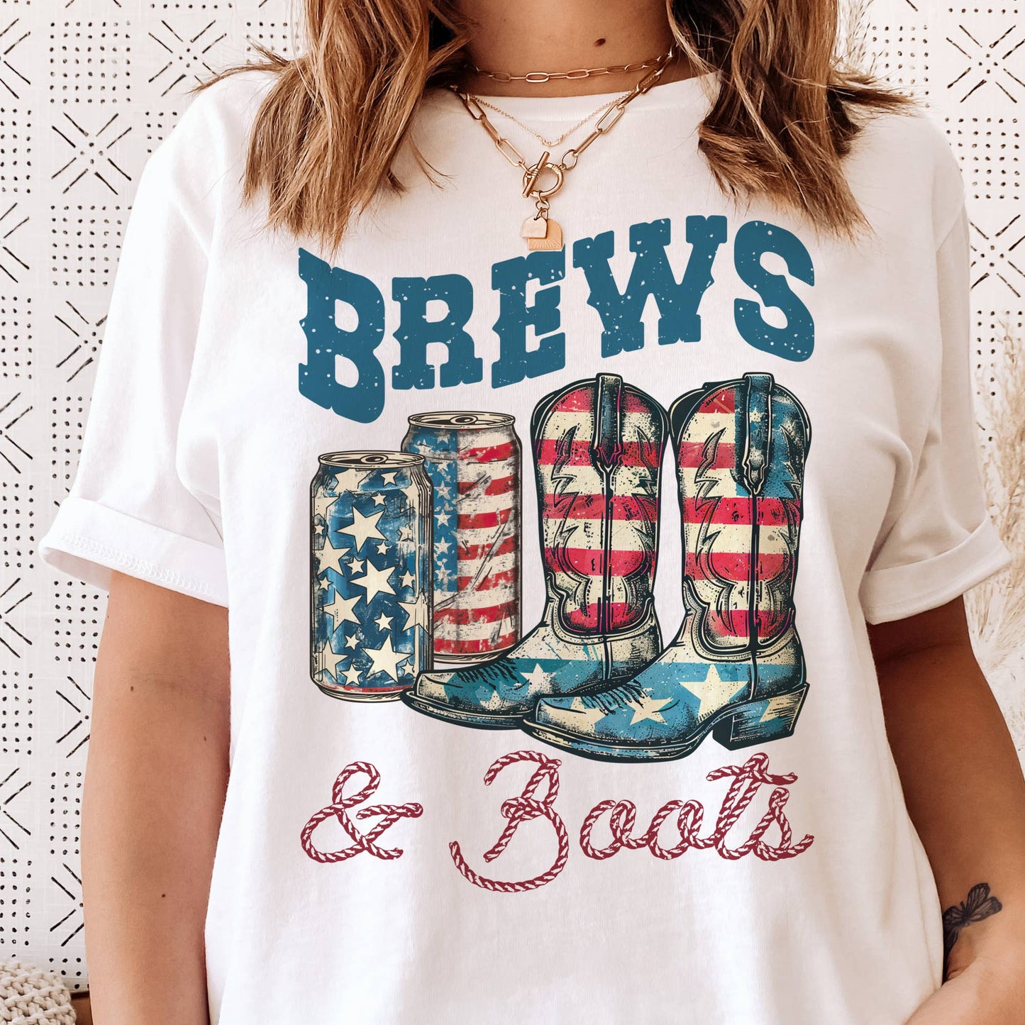 USA Brews and Boots Flag Patriot Graphic Tee