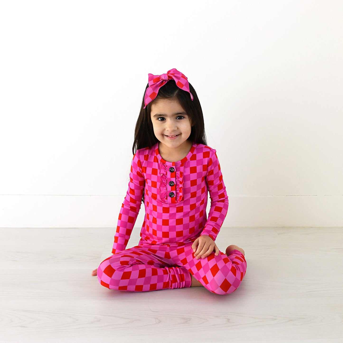 Sydney Pink Checks Clip Bow Valentines Day Hair Accessory