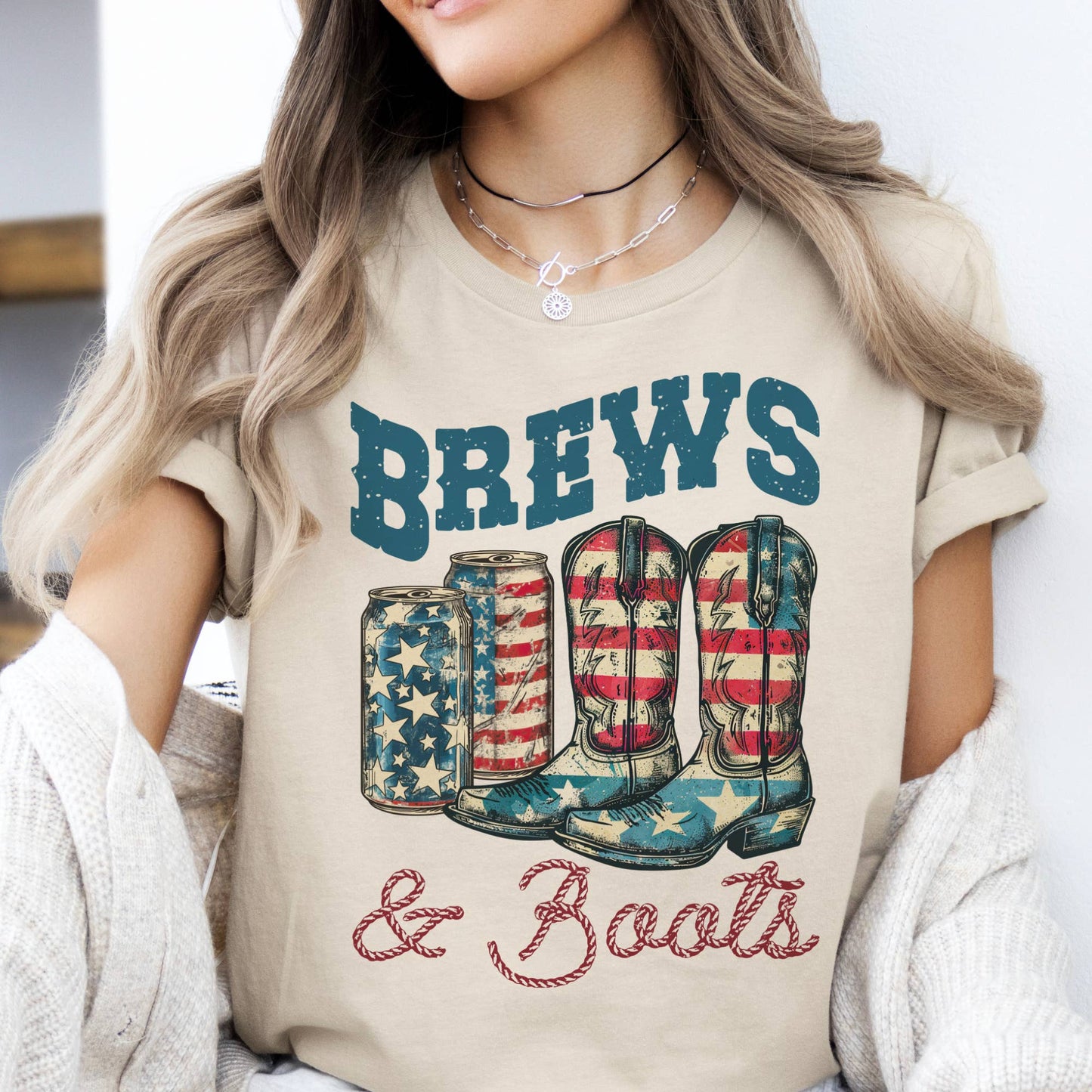 USA Brews and Boots Flag Patriot Graphic Tee