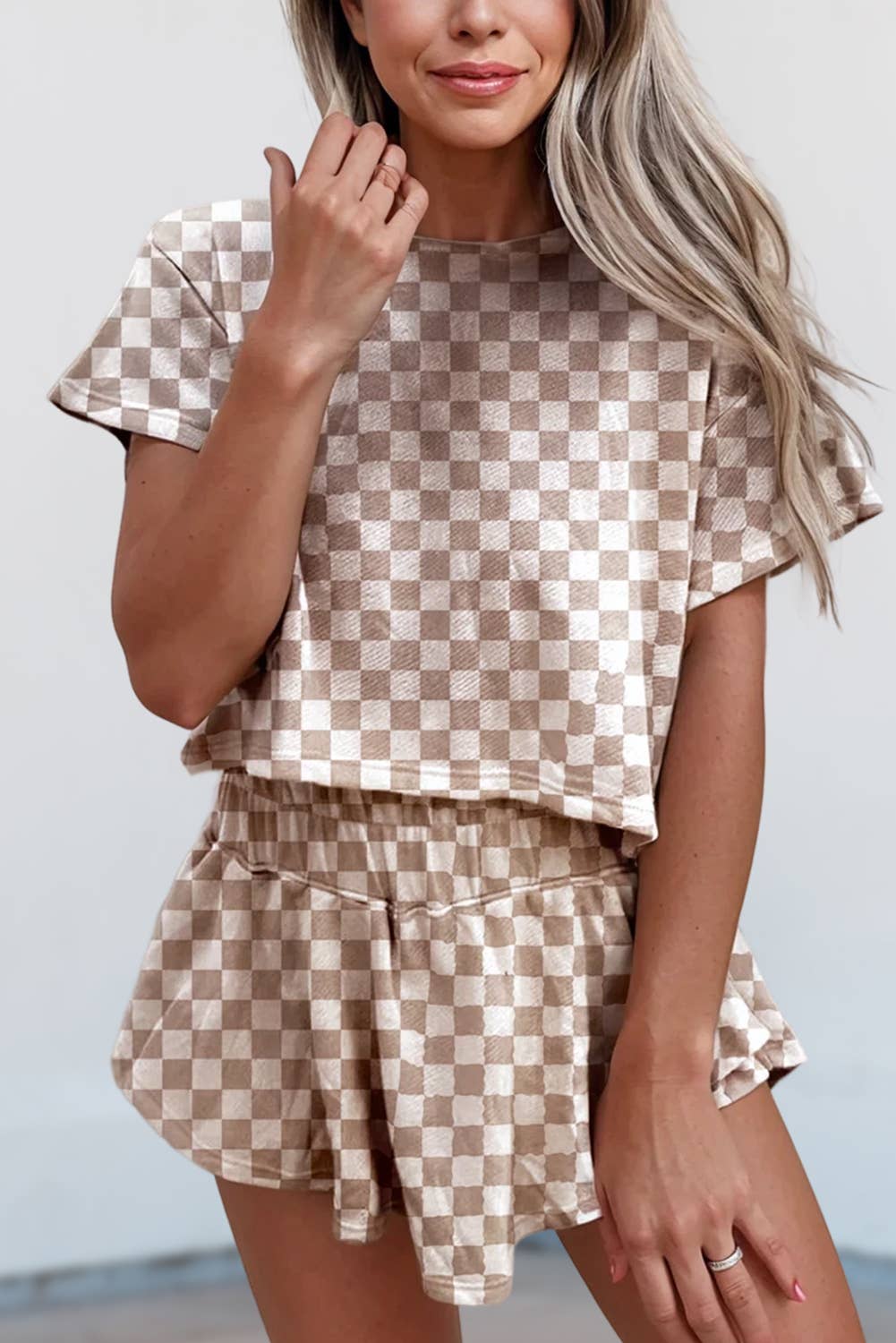 Checkerboard Top & High Waist Skorts 2 Piece Set