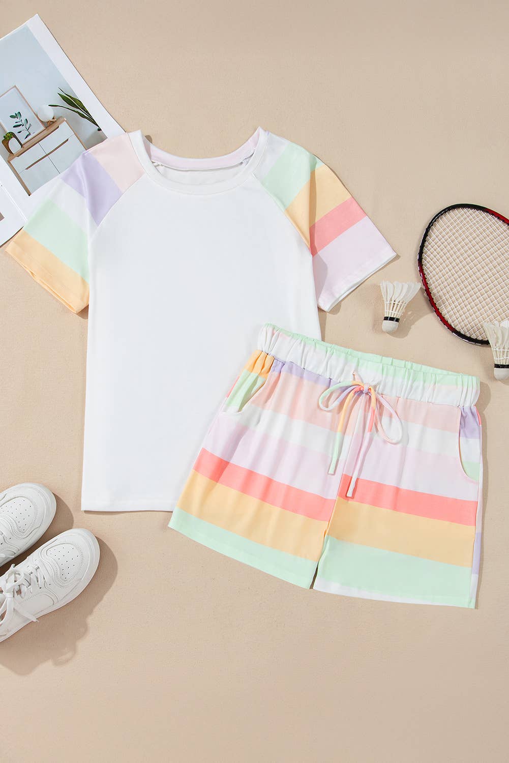 Rainbow Clashing Shirt and Short 2pcs Lounge Set