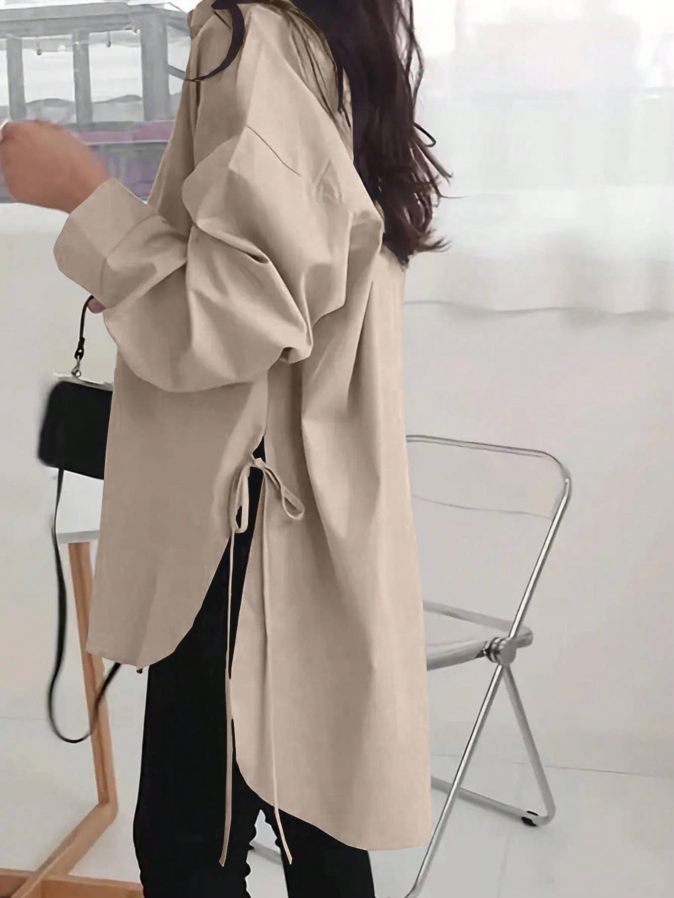 Loose short front long back lace-up slimming shirt