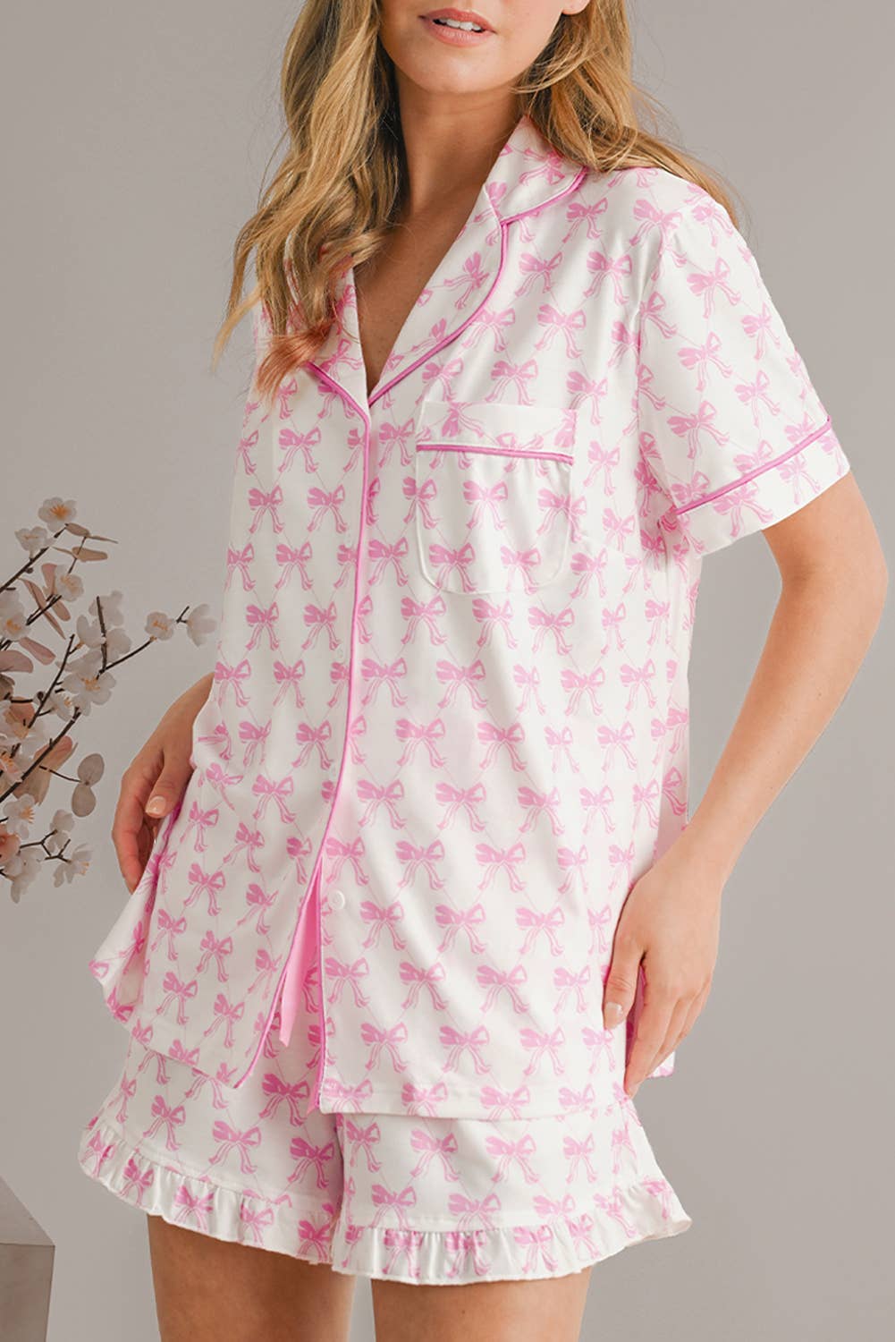 Bow Print Valentines Knot Shirts & Shorts Set