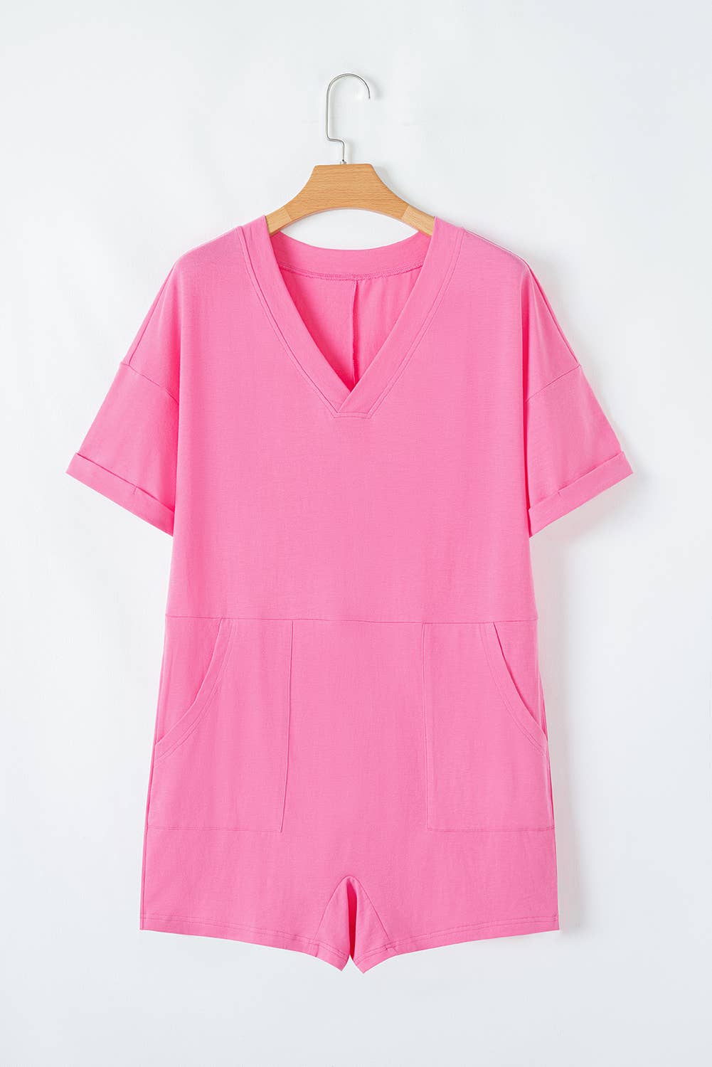 Loose Half Sleeve V Neck Knit Romper