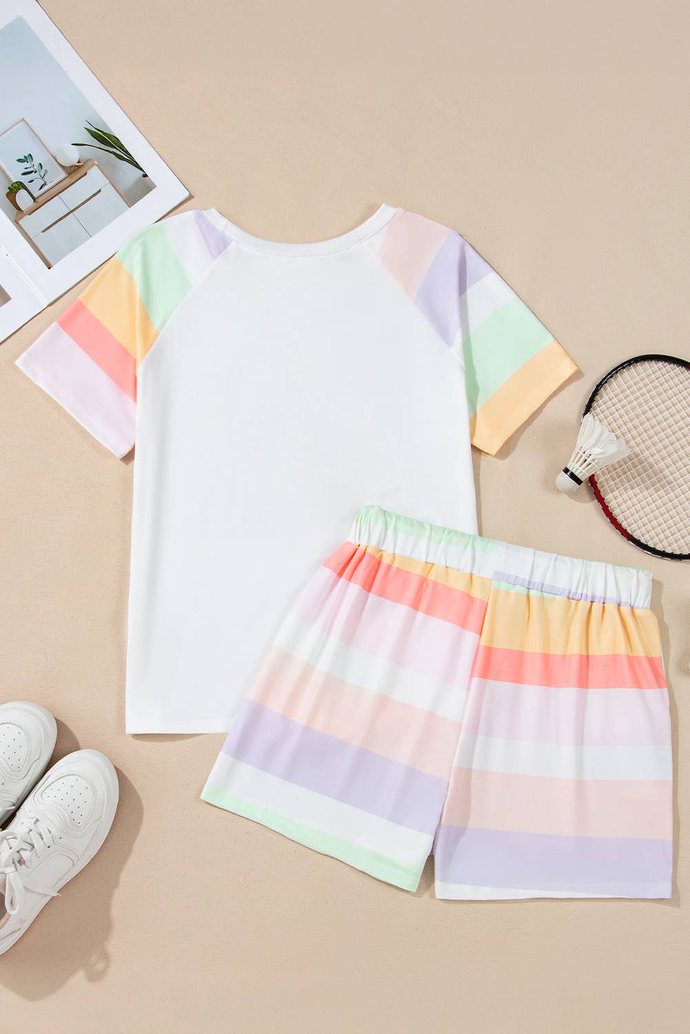 Rainbow Clashing Shirt and Short 2pcs Lounge Set