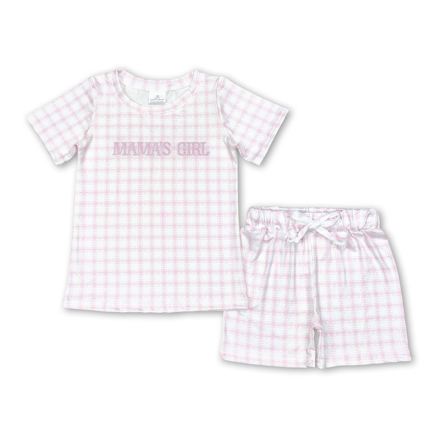 Short sleeves plaid mama's boy/ mama's girl kids summer outfits