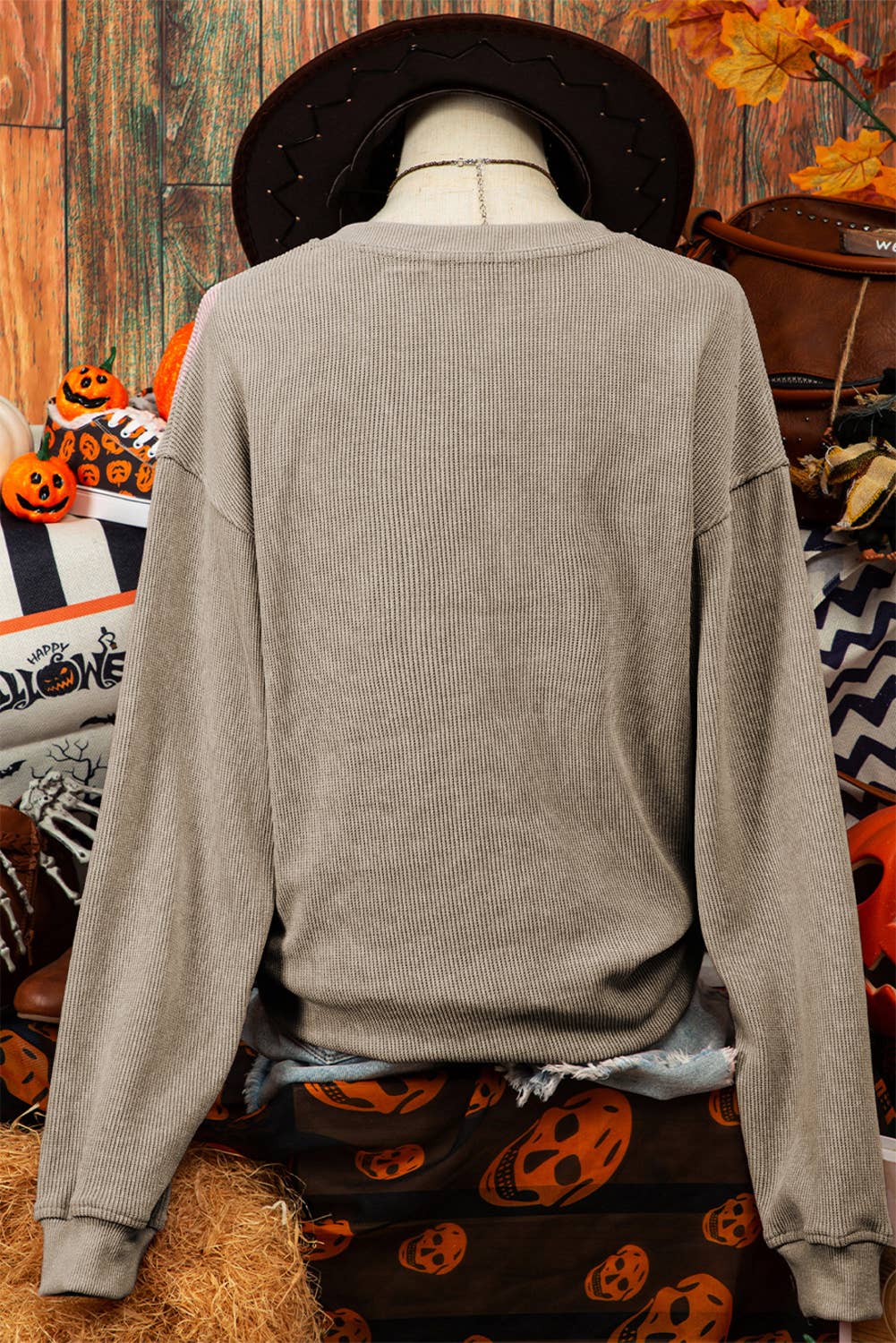 Fashion-W Give Thanks Pumpkin Graphic Corded Sweatshirt