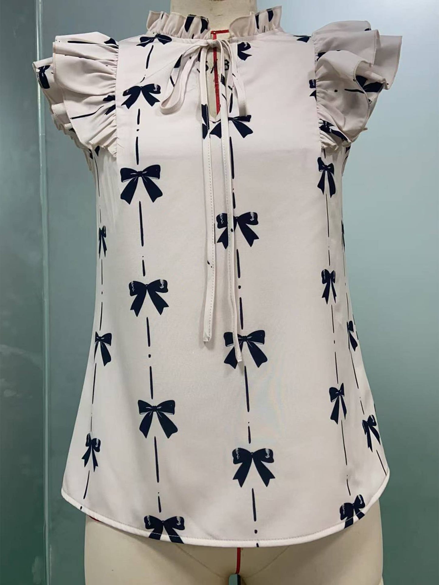 Short Sleeved Drawstring Lace Collar Shirt