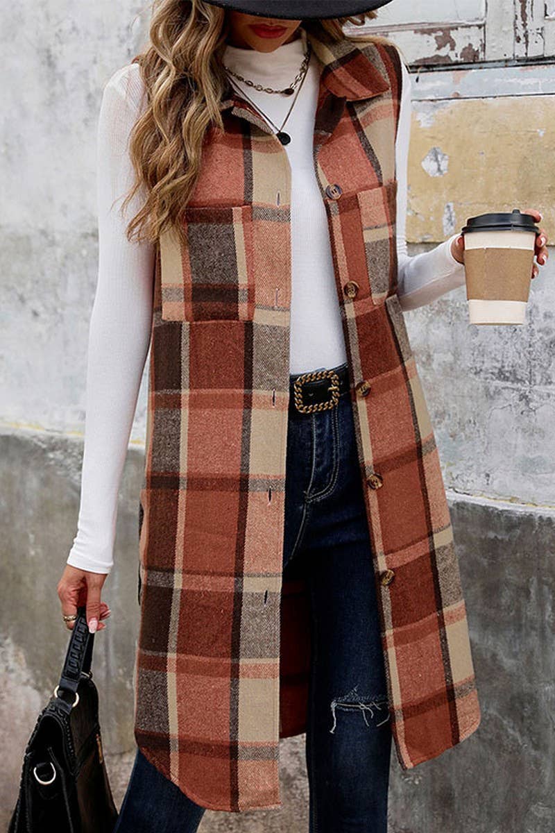 MID-LENGTH PLAID VEST