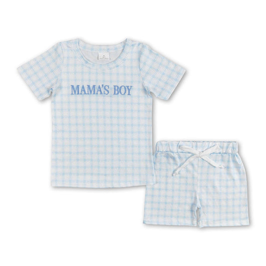 Short sleeves plaid mama's boy/ mama's girl kids summer outfits