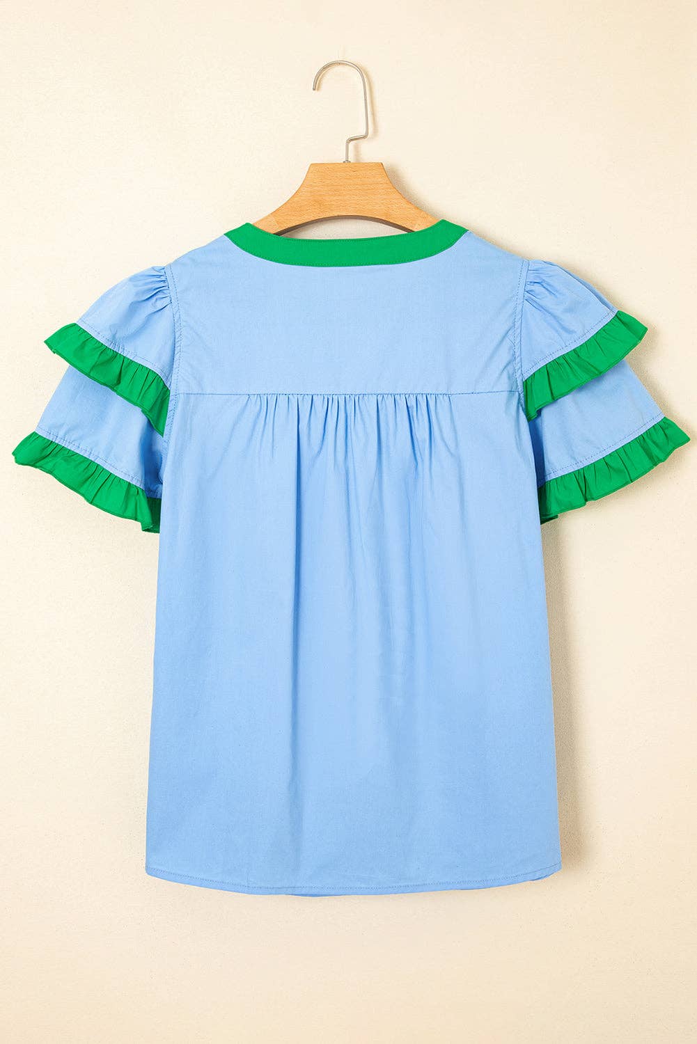 Colorblock Ruffle Sleeve Summer Blouse