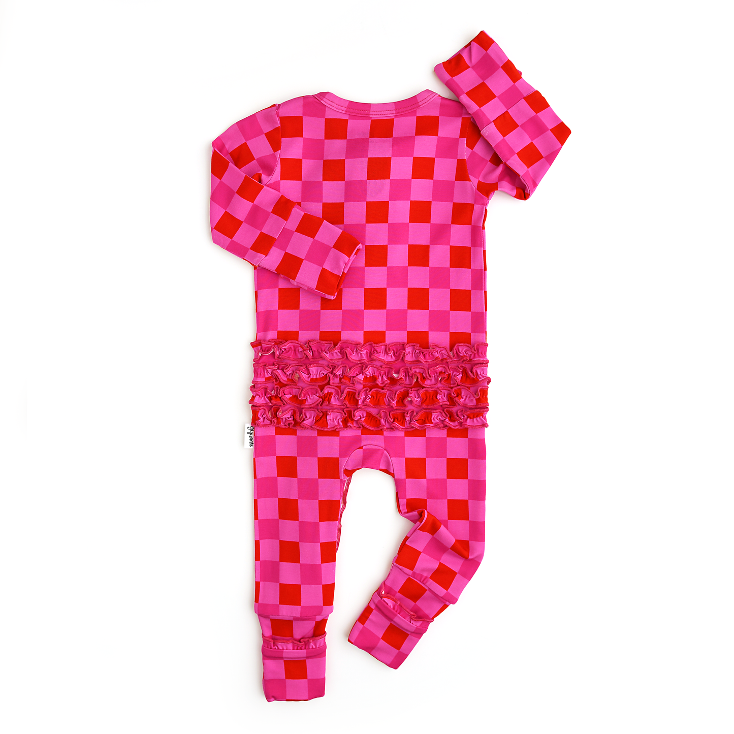 Sydney Pink Checks Ruffle Zip Bamboo Valentines Day