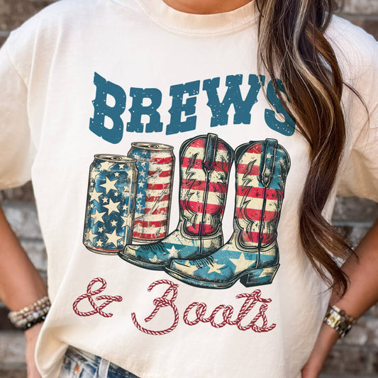 USA Brews and Boots Flag Patriot Graphic Tee