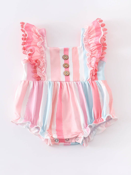 Colored Stripe Ruffle Baby Romper