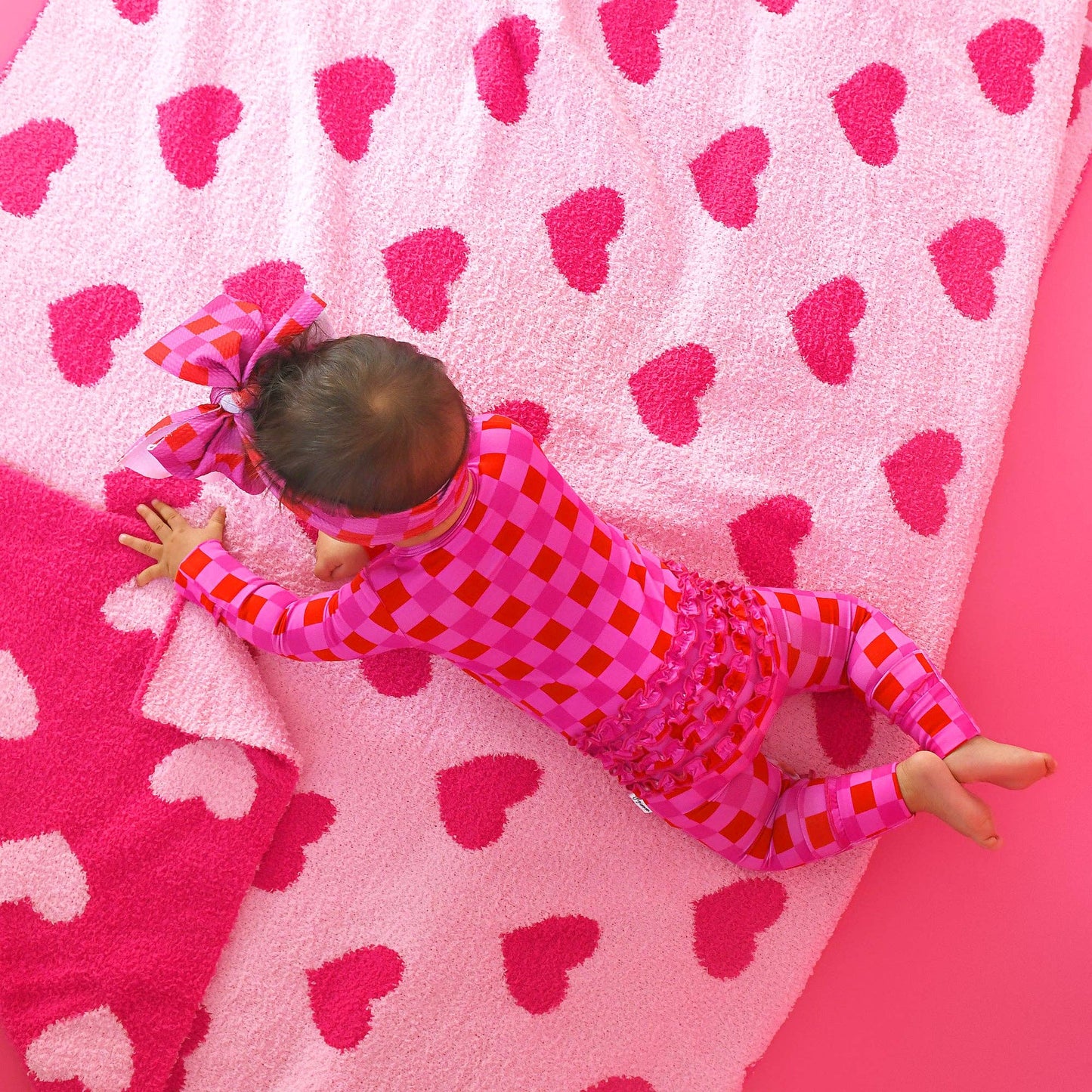 Sydney Pink Checks Ruffle Zip Bamboo Valentines Day