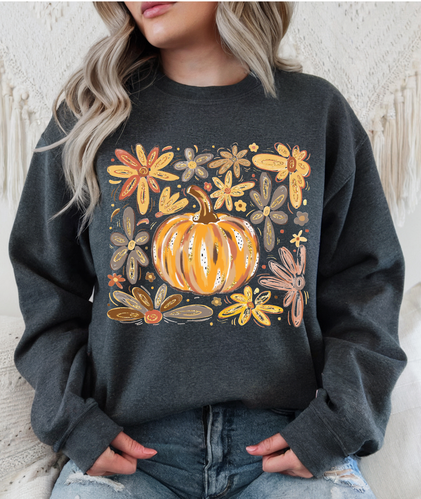 PUMPKIN FLORAL CREWNECK SWEATSHIRT