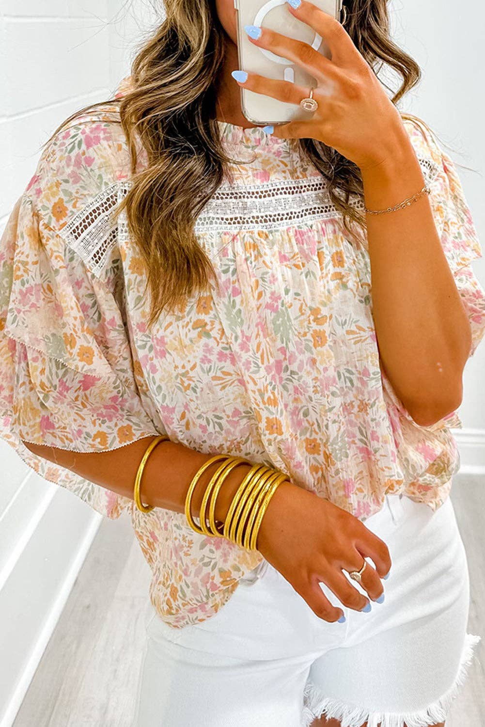 Floral Wide Ruffle Sleeve Blouse