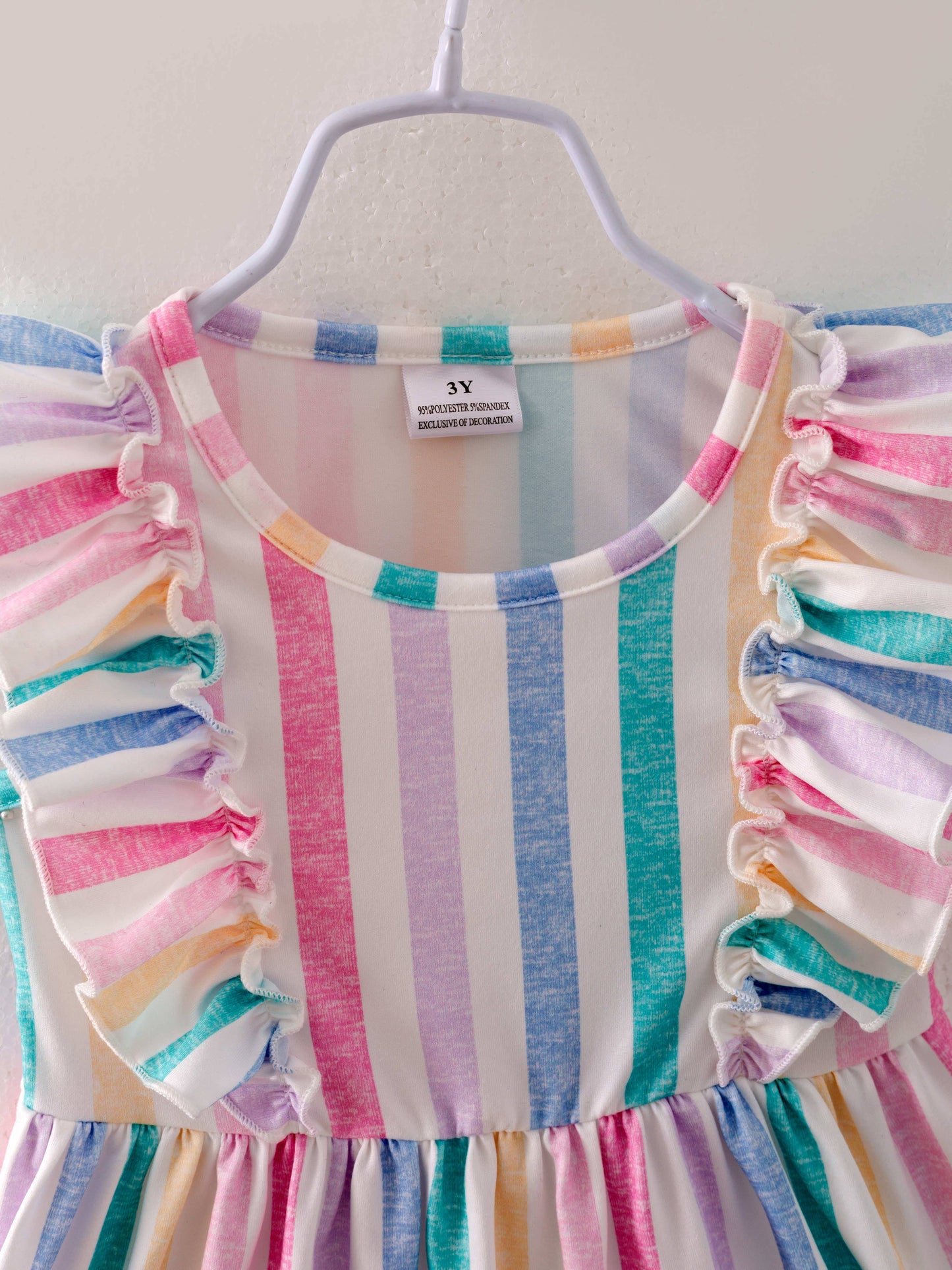 Spring Colorful Striped Ruffle Girl Toddler Cotton Dress