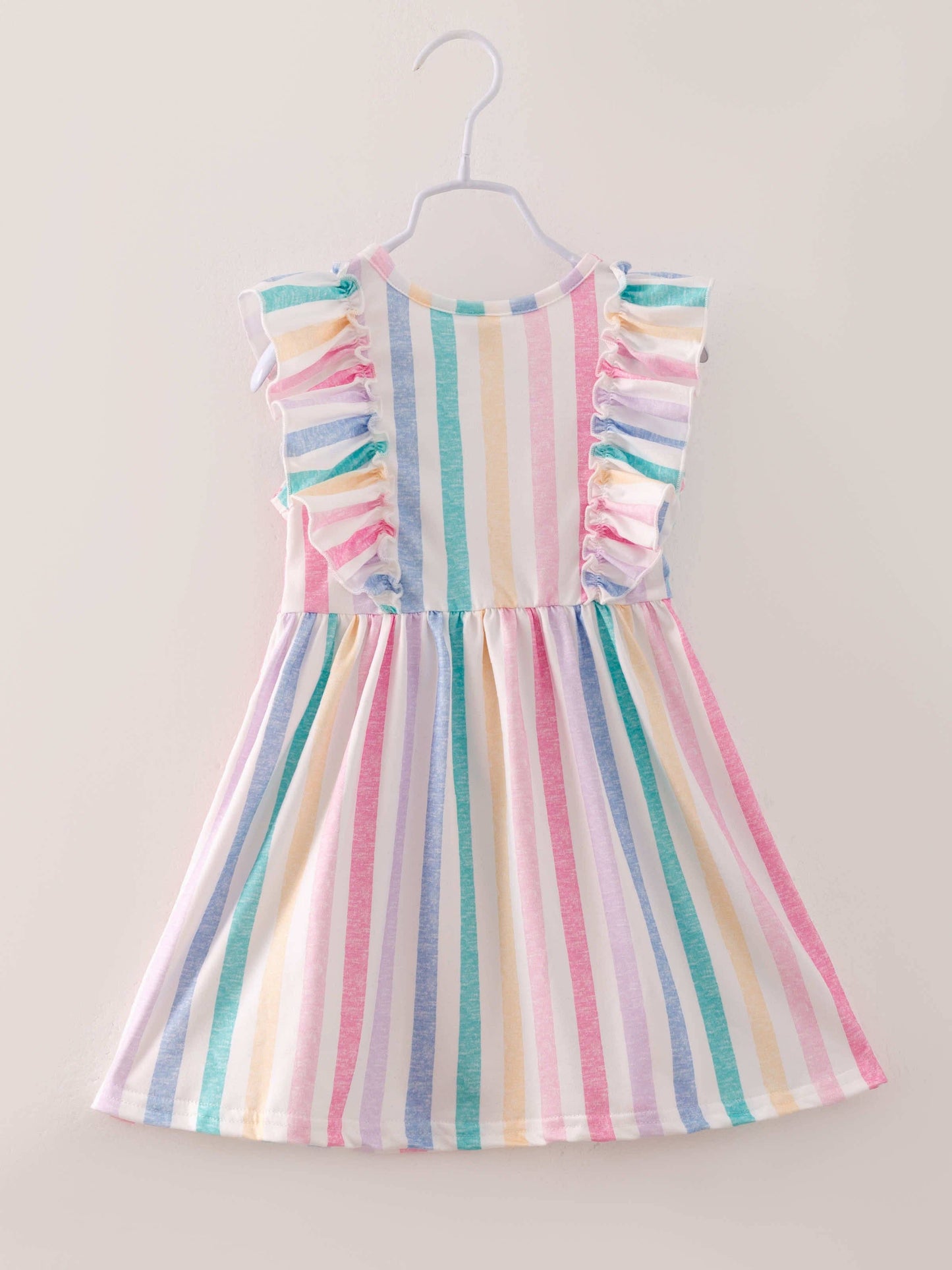 Spring Colorful Striped Ruffle Girl Toddler Cotton Dress