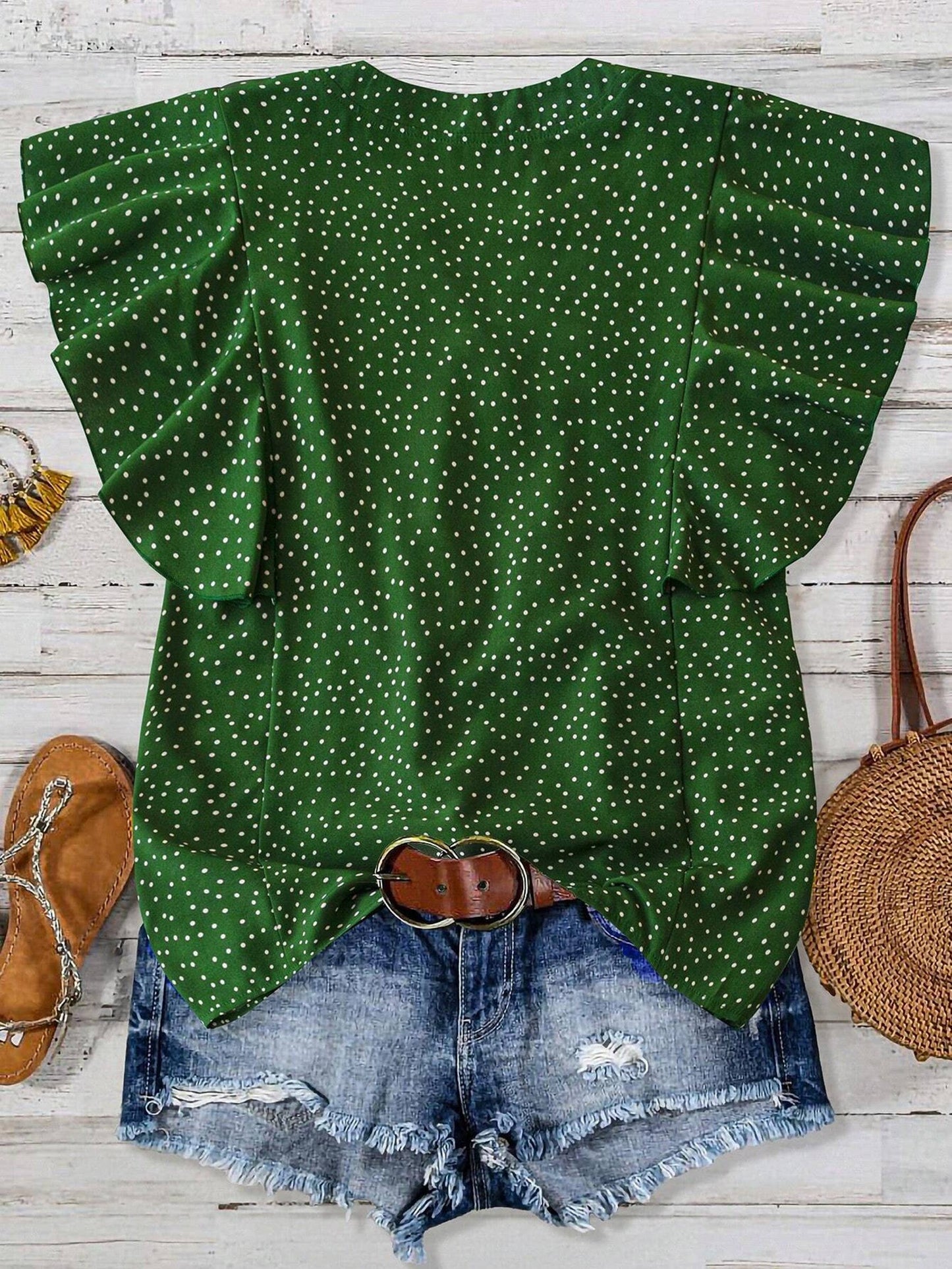 V-neck Button Pleated Top