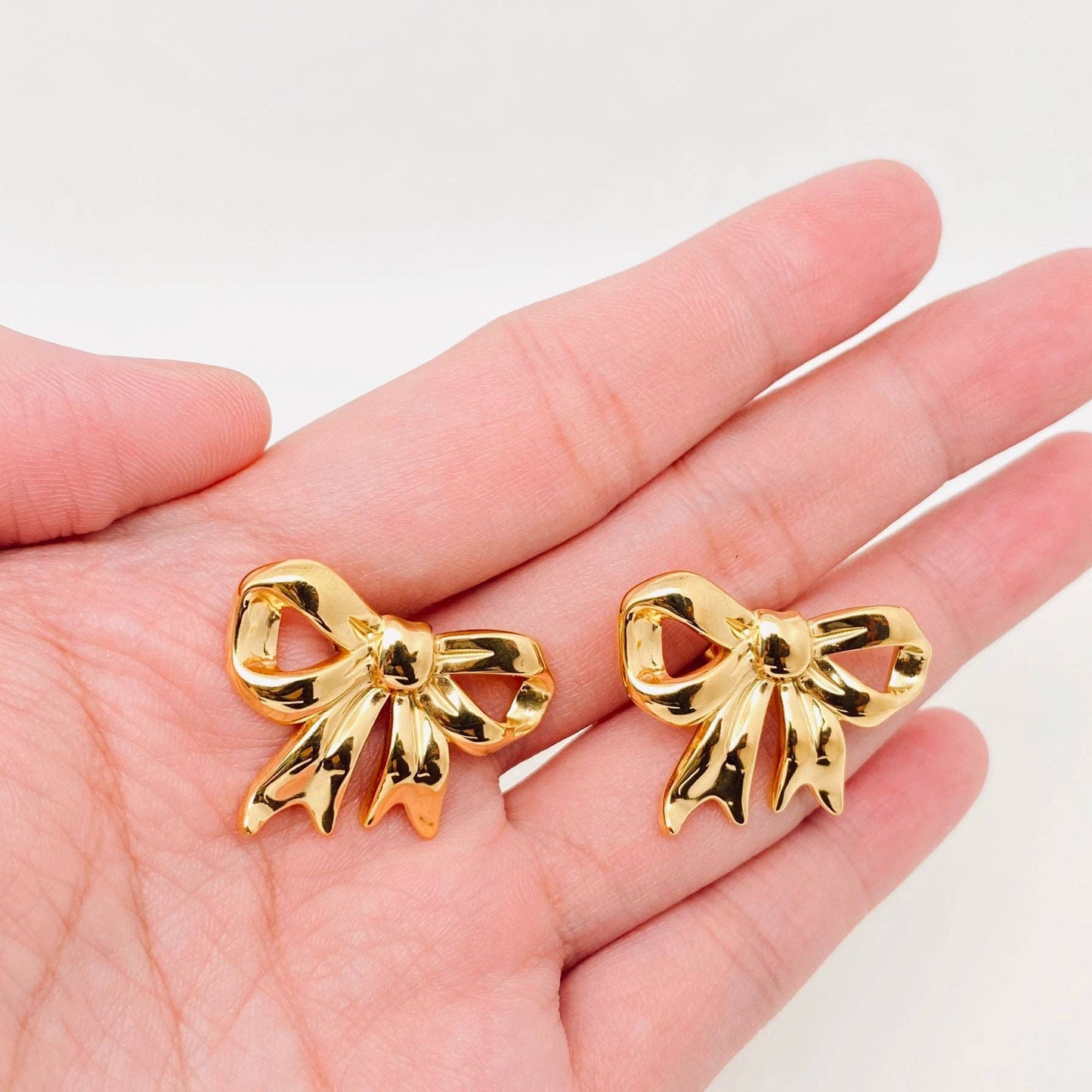 Bow 18K Gold Plated Stainless Steel Post Earrings - FGS