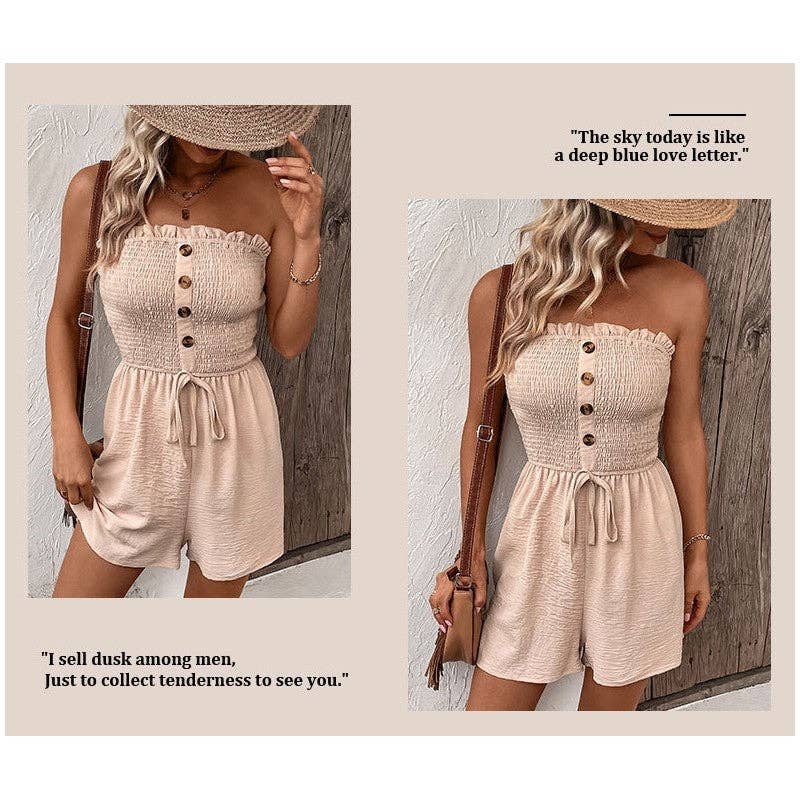 Solid Color Sleeveless Tube Short Jumpsuits