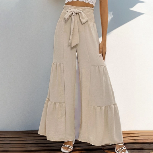 High-Waisted Elastic Flare Pants in Solid