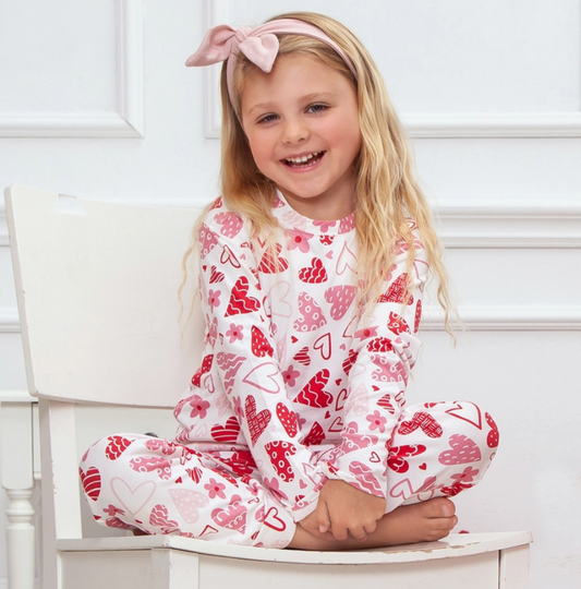 Girl's Valentine Hearts Bamboo Pajama Set