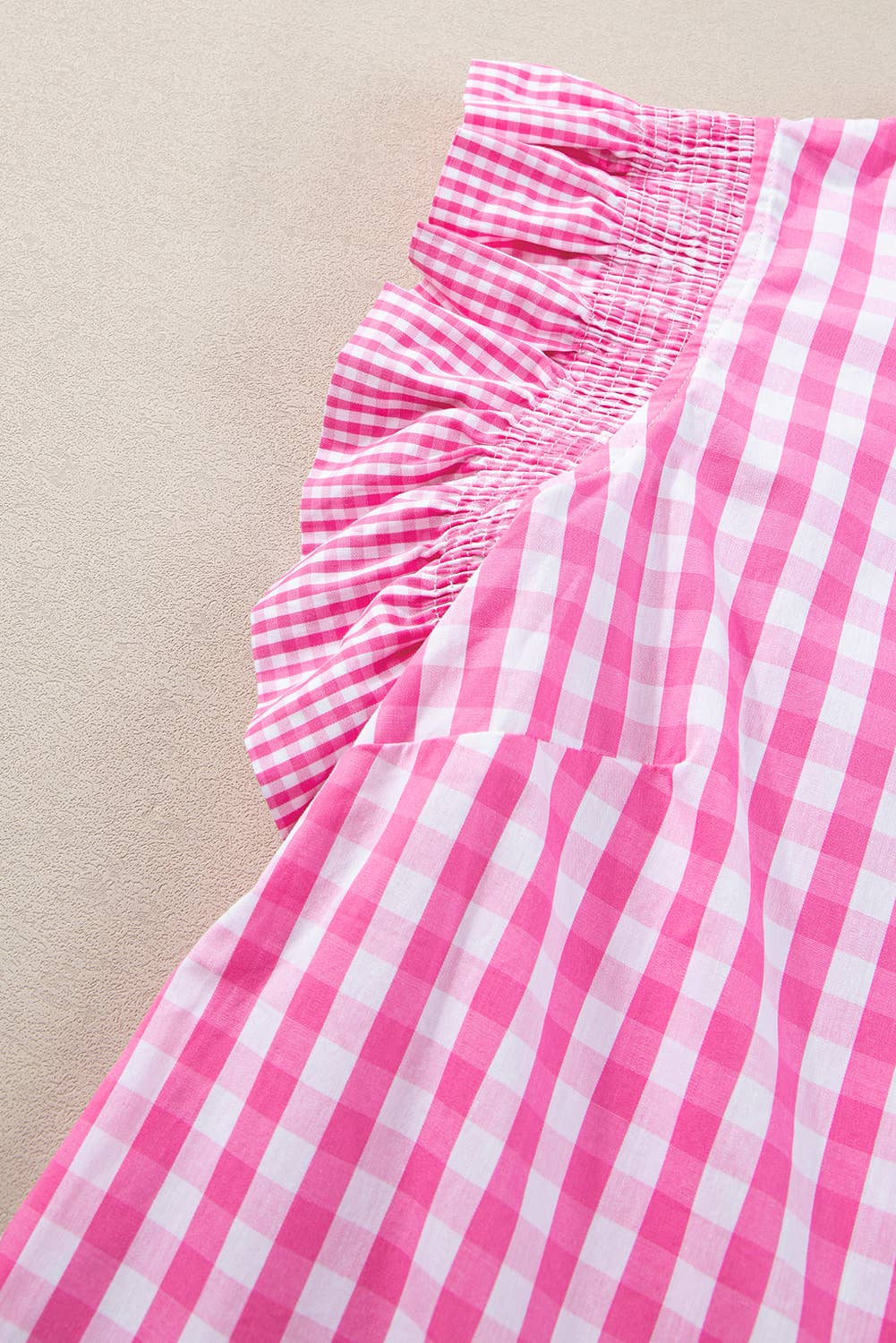 Gingham Plaid Ruffle Sleeve Blouse