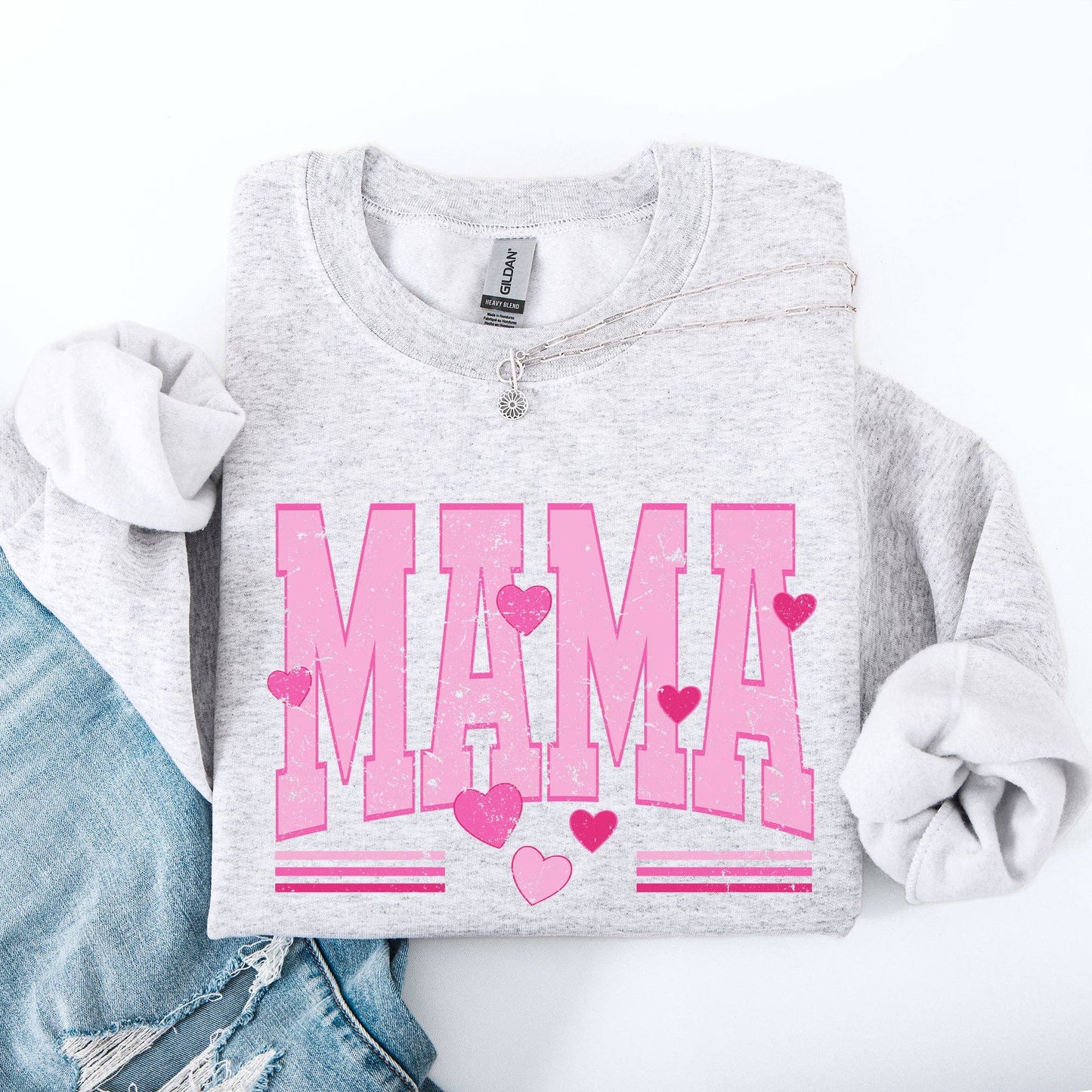 Mama, Love, Valentine's Day, Hearts, Stripes Sweatshirt