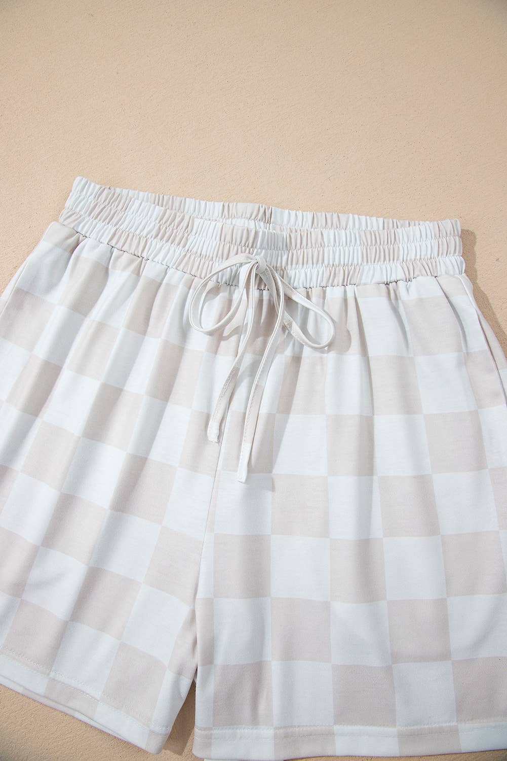 Checkered V Neck Tee and Drawstring Shorts Lounge Set