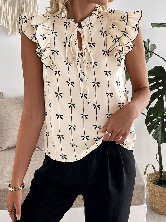 Short Sleeved Drawstring Lace Collar Shirt
